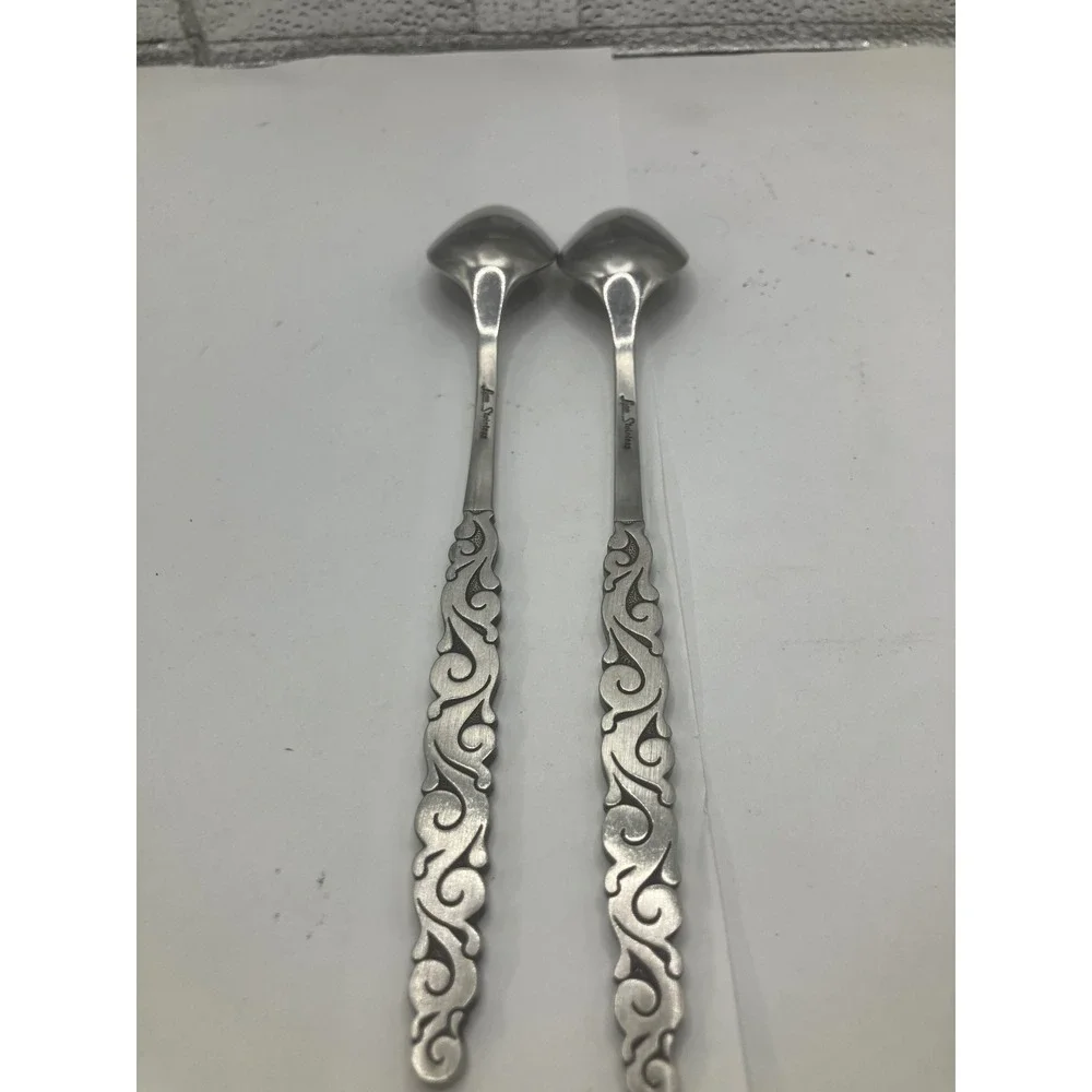 Lyon Stainless Ornate Scroll Pattern Serving Spoons Set of 2 Vintage